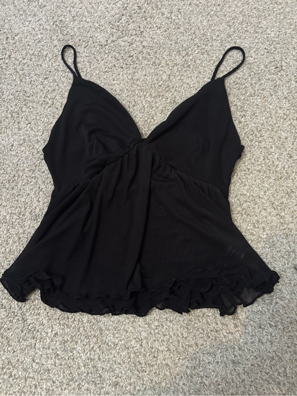 Garage Black Spaghetti Strap Ruffled Cami
